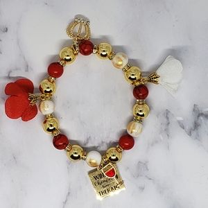 Wine is cheaper charm beaded bracelet
